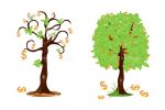 Loss and Profit Theme with Abstract Trees with Dollar Symbols